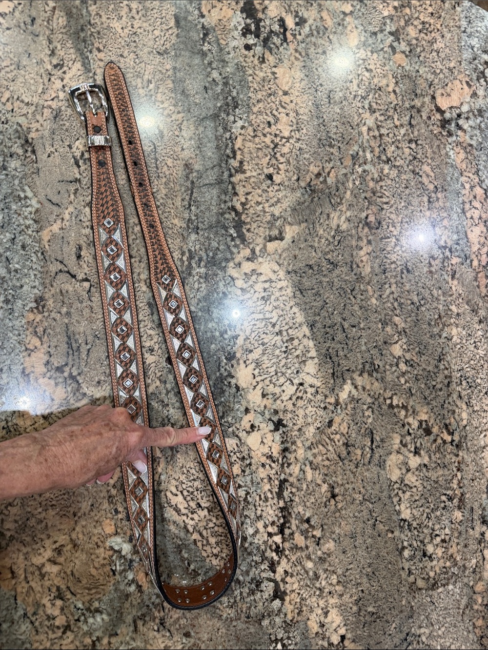 Roper Tan Western Leather Belt with Silver Stud Diamonds